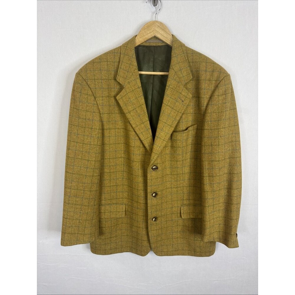 Strellson Switzerland Wool Sport Coat Blazer Mens 42S Short Mustard‎ Windowpane